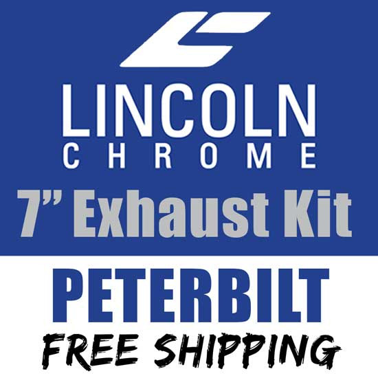 Lincoln Chrome 7 Inch Chrome 1 Piece Exhaust Kit W/ 7-5 PB Elbows, Non- Unibilt W/Out Cab Brackets For Peterbilt 378, 379, 389 Glider