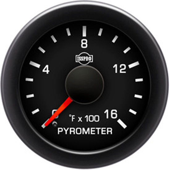 EV2 2-1/16 Inch Pyrometer Gauge 0-1600F W/ Black Bezel & Built-In Warning Light