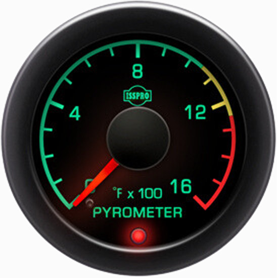 EV2 2-1/16 Inch Pyrometer 0-1600F W/ Pre-Turbo, Color Band, Black Bezel & Built-In Warning Light