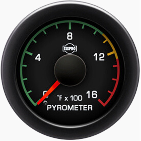 EV2 2-1/16 Inch Pyrometer Gauge 0-1600F W/ Color Band, Black Bezel & Built-In Warning Light
