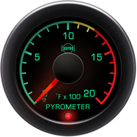EV2 2-1/16 Inch Pyrometer Gauge 0-2000F W/ Pre-Turbo, Color Band, Black Bezel & Built-In Warning Light