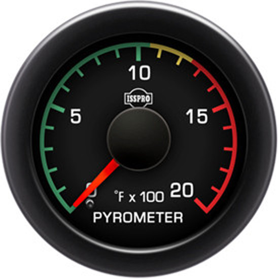 EV2 2-1/16 Inch Pyrometer Gauge 0-2000F W/ Pre-Turbo, Color Band, Black Bezel & Built-In Warning Light