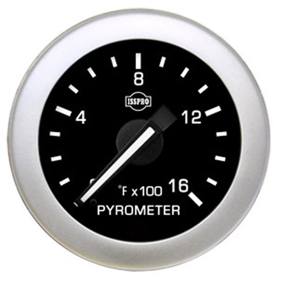 EV2 2-1/16 Inch Pyrometer Gauge 0-1600F W/ White Face, Black Bezel & Built-In Warning Light