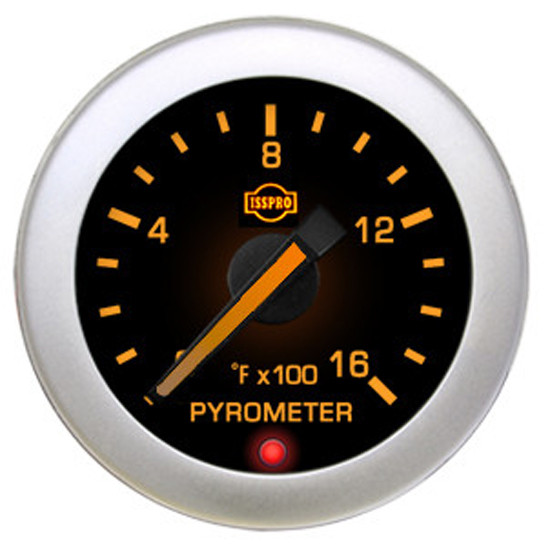 EV2 2-1/16 Inch Pyrometer Gauge 0-1600F W/ White Face, Black Bezel & Built-In Warning Light