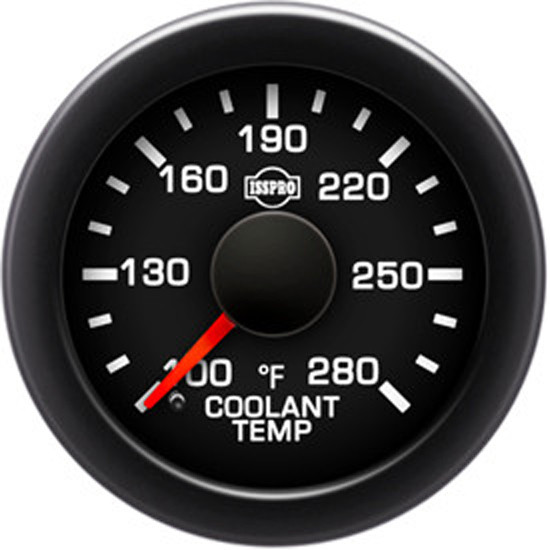 EV2 2-1/16 Inch Coolant Temperature Gauge 100-280F W/ Black Bezel & Built-In Warning Light