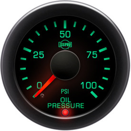 EV2 2-1/16 Inch Oil Pressure Gauge 0-100 PSI W/ Black Bezel & Built-In Warning Light