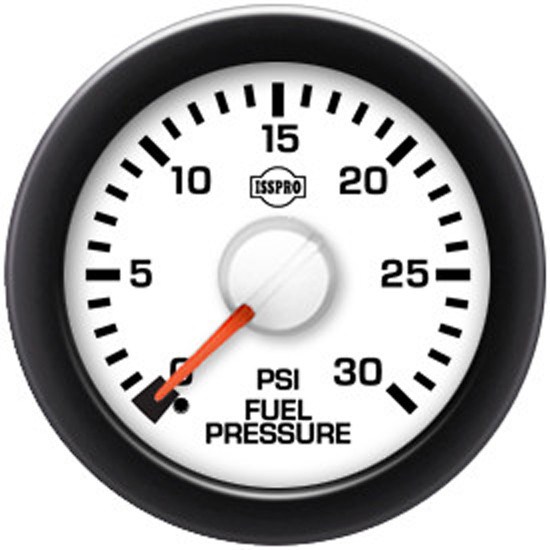 EV2 2-1/16 Inch Fuel Pressure Gauge 0-30 PSI W/ White Face, Black Bezel & Built-In Warning Light