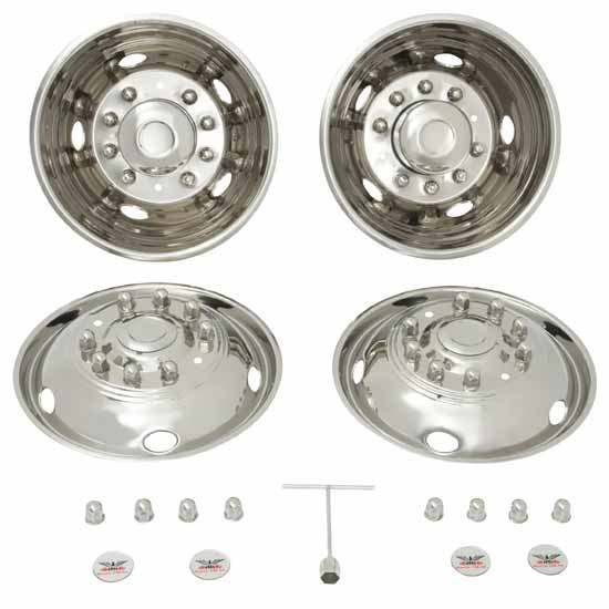 Polished Stainless Steel Bolt On Wheel Simulator Kit- 19.5 X 6 Inch, 10 Lug On 225 Bolt Circle For Ford & International