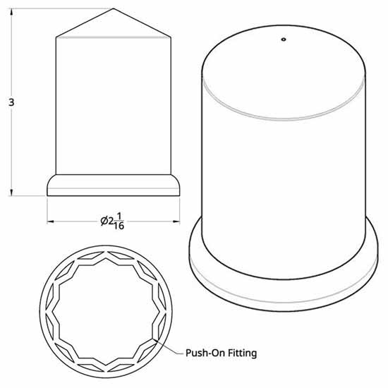 1 1/2 X 3 Inch Chrome Pointed Nut Cover, Push On - 60 Pack