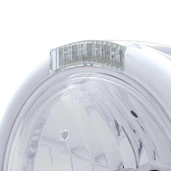 Stainless Steel Half Moon 7 Inch Halogen Headlight With H4 Bulb, Clear Turn Signal Lens For Peterbilt, Freightliner, International & Mack