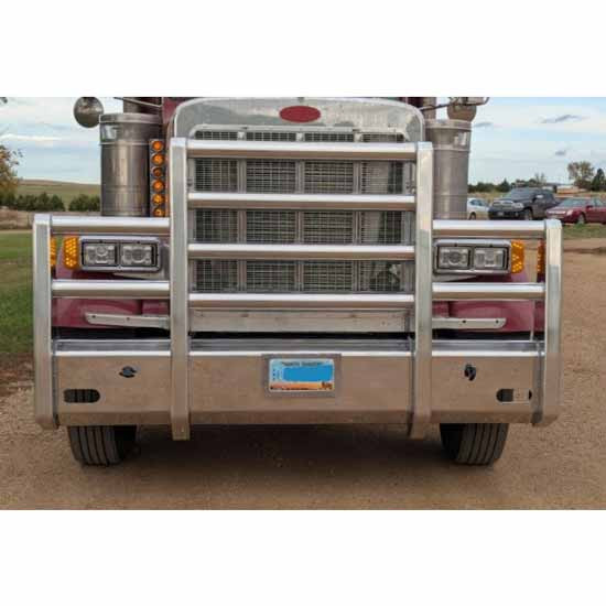 Aluminum Truck Defender Foreman Grille Guard W/ Marker Light Bar For Peterbilt 379