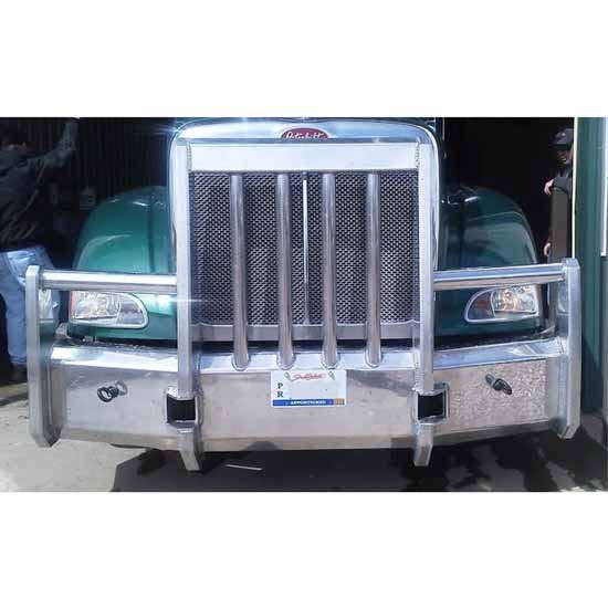 Aluminum Truck Defender Foreman Grille Guard W/ Vertical Pipes & Marker Light Bar For Peterbilt 378