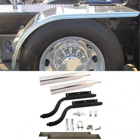 60 Inch Smooth Rolled Edge Flange Half Fenders W/ Mounting Kit, 16 Gauge Stainless Steel Swivel Style Center Mounting Brackets