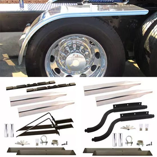 66 Inch Smooth Rolled Edge Half Fenders W/ Mounting Kit, Triangular Style Center Mounting Brackets 16 Gauge Stainless Steel