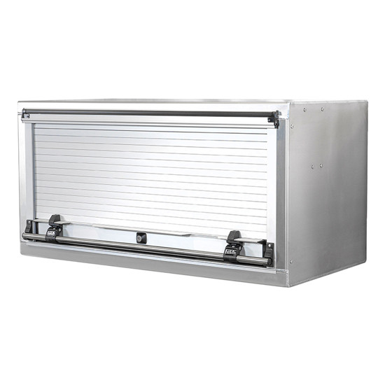 Aluminum Toolbox W/ Anodized Aluminum Roll Up Door, 24 Inches Deep & Full Width Stainless Steel Grab Bar