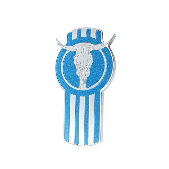 Engraved Bullhorn Emblem W/ Blue Metallic Effect 4.44 X 8.375 Inch For Kenworth