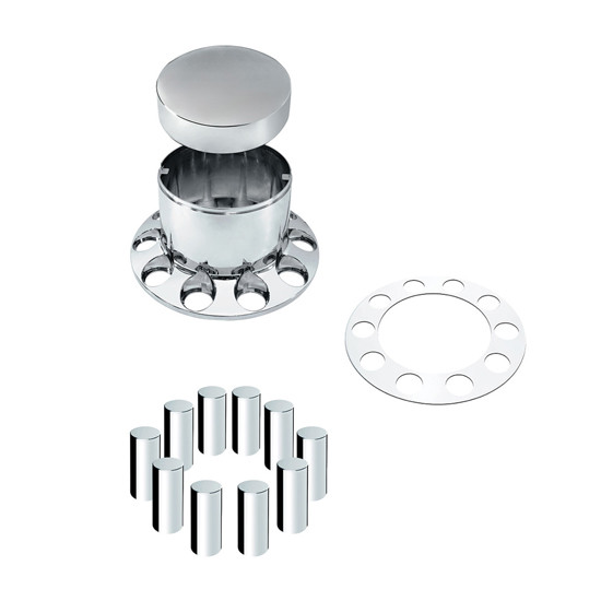 Rear Axle Cover W/ 33MM Extra Tall Flat Top Thread-On Tall Cylinder Nut Covers & Removable Center Top Hub Cap