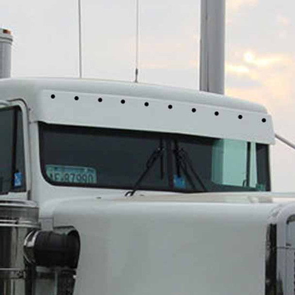 10 Inch Stainless Steel Drop Visor W/ 10 - 3/4 Inch Light Holes For Kenworth Curved Windshields
