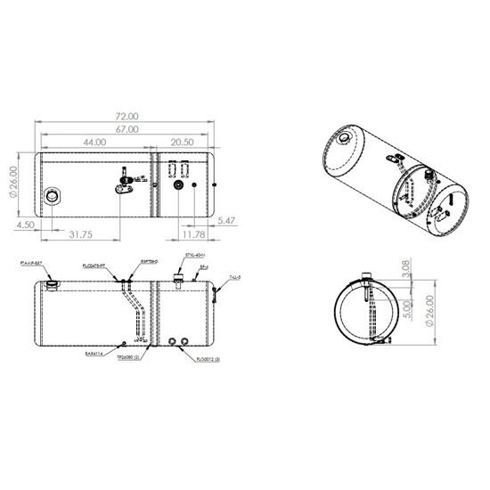 BESTfit Aluminum Split Tank 92 Gallon Fuel- Rear Fill/ 58 Gallon Hydraulic- Front Fill- 26 X 72 Inch W/ New Style Manifold- Passenger Side For Peterbilt 2008 & Newer