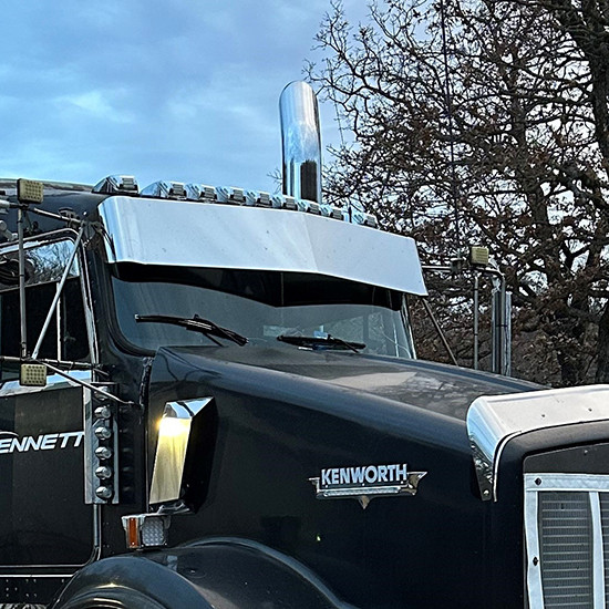 CSM 10.5 Inch SS Drop Straight Style Visor For Kenworth W900L AeroCab