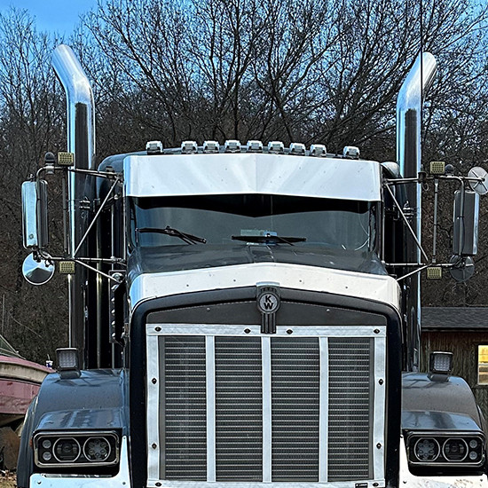 CSM 10.5 Inch SS Drop Straight Style Visor For Kenworth W900L AeroCab