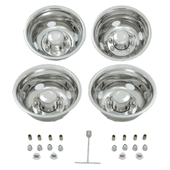 Polished Stainless Steel Wheel Simulator Set W/ Pop Out Centers, Hardware & 4 Wheel Covers