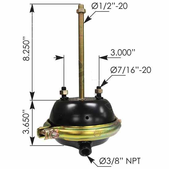 Type 16 Service Chamber With 8.25 Inch Stem Length - Brake Chamber