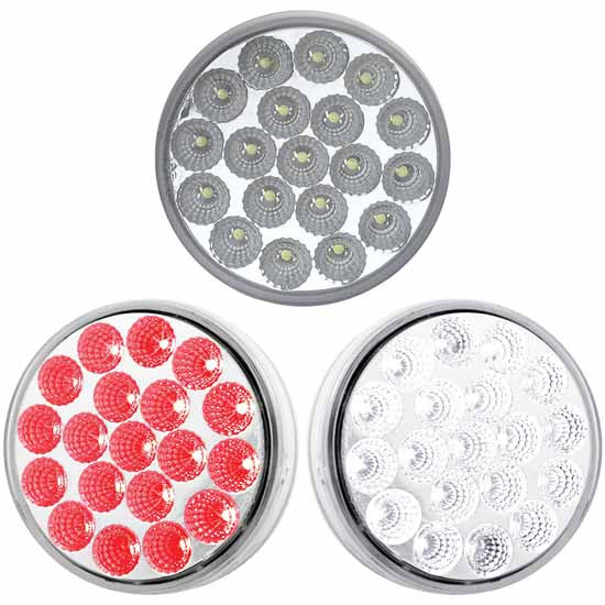 Red/White Dual Function 4.3 Inch Round LED Stop, Turn, Tail & Back Up Light W/ Clear Lens