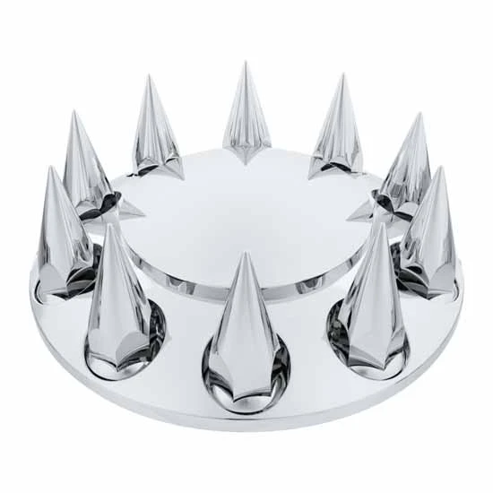 Chrome Front Axle Cover W/ Super Spike Push On Nut Cover & Hub Style Options