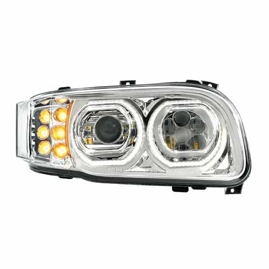 Chrome Headlight Driver/Passenger Side W/ 100 LED Halo & 10 LED Turn For Peterbilt 389