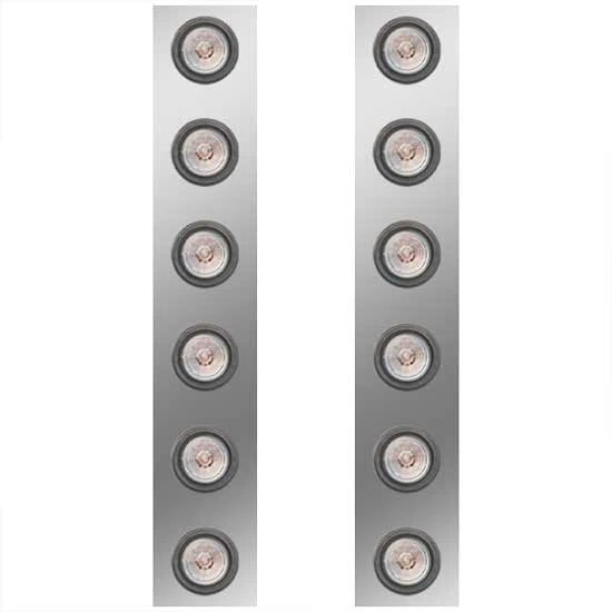 15 Inch Stainless Steel Rear Air Cleaner Panels W/ 12 - 2 Inch Red/Clear LEDs For Kenworth W900B/W900L