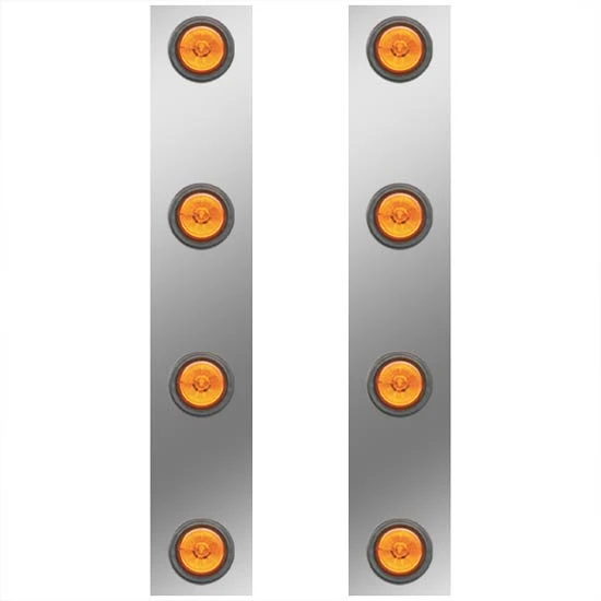 13 Inch Stainless Steel Front Air Cleaner Panels W/ 8 - 2 Inch Amber/Amber LEDs For Kenworth T800, W900