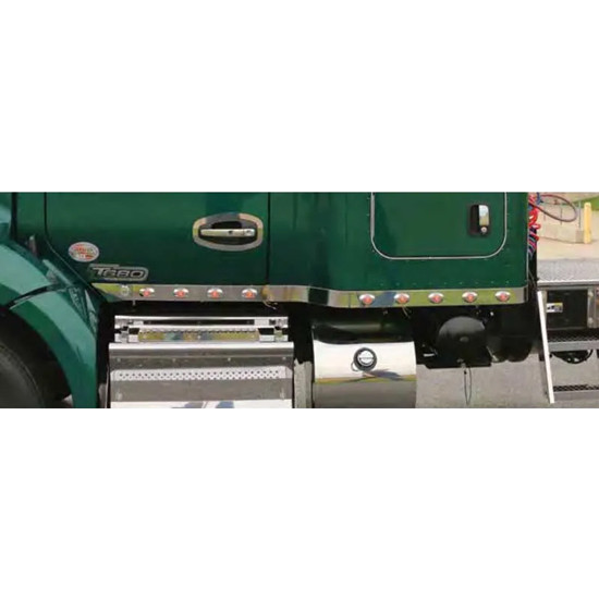 Roadworks Stainless Steel Cab Panel 3 Inch W/ 1 Driver Side Heater Plug Hole & Light Hole Options For Kenworth T680, T880 & W990 SBA W/O Stacks
