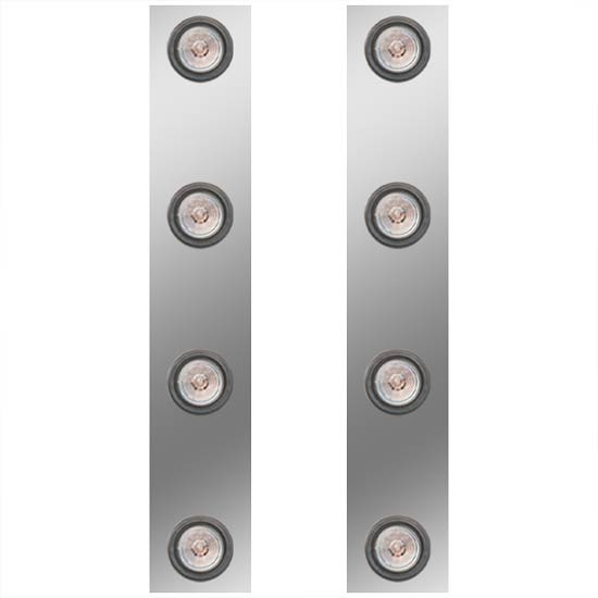 13 Inch Stainless Steel Front Air Cleaner Panels W/ 8 - 2 Inch Amber/Clear LEDs For Kenworth W900