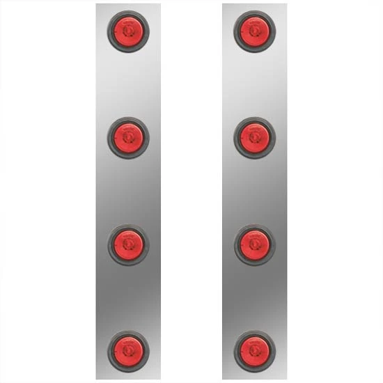 Stainless Steel Rear Panels For 13 Inch Air Cleaner W/ 2 Inch Red LEDs - Pair For Kenworth W900B, W900L