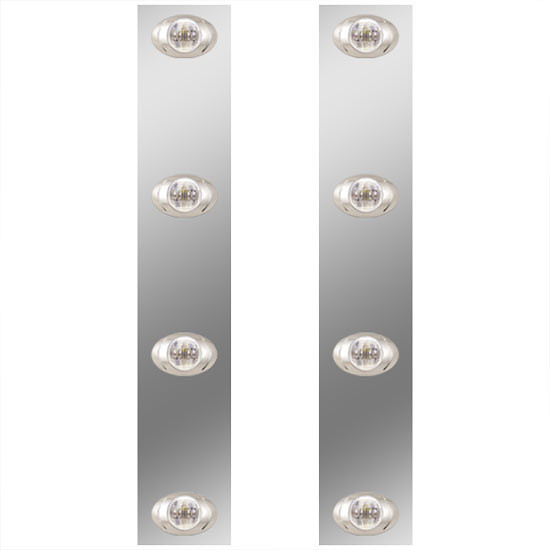 Stainless Steel Front Panels, Center Mount W/ P3 Clear Amber LEDs For 13 Inch Air Cleaner For Kenworth W900B, W900L - Pair