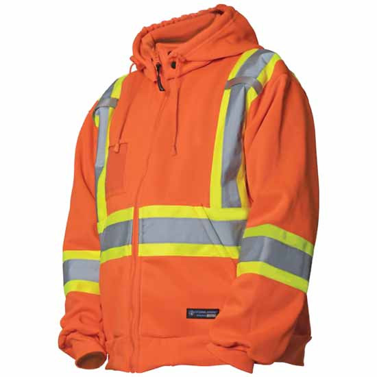 Class 3 Orange Hi-Vis Sweatshirt Large W/ Zipper Front Closure & Removable Hood