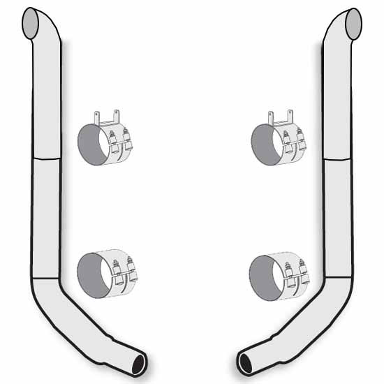 American Eagle 8 X 114 Inch SS Curve-45 Turn Out Exhaust Kit W/ Below The Frame Multibend Elbows For Kenworth T600, T800 & W900L/B Aerocab