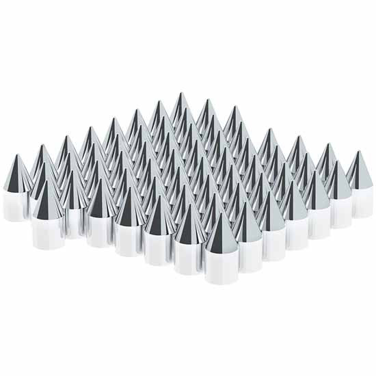 15/16 x 2 1/2 Inch Chrome Spike Nut Covers, Push On - 60 Pack