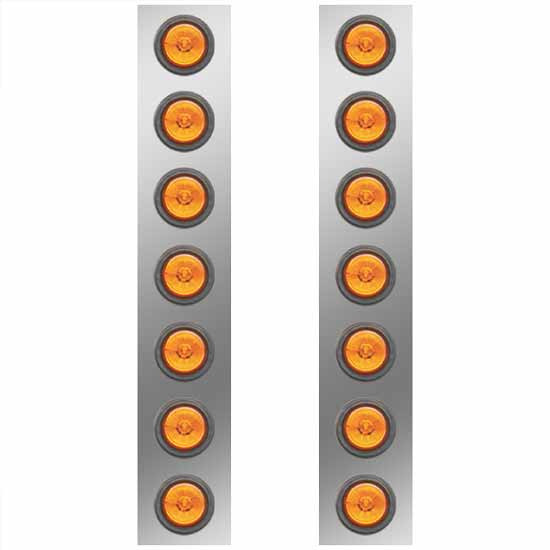 Stainless Steel Air Cleaner Light Panels For 15 Inch Donaldson AC W/ 2 Inch Round Amber LEDs For Kenworth W900B, W900L