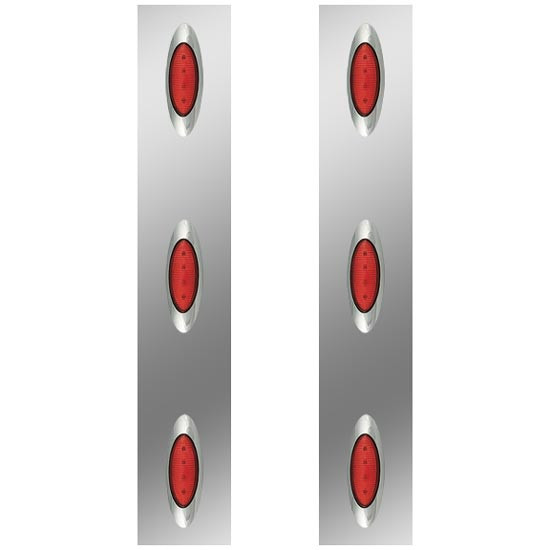 15 Inch Stainless Steel Rear Air Cleaner Light Panels W/ Six M1 LED Lights - Red LED/ Red Lens For Kenworth W900