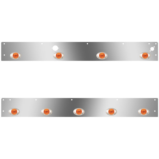Stainless Steel Cab Panels W/ 9 Total P3 Amber/Amber LEDs, Block Heater Plug, Step Light Holes For Kenworth T800, W900