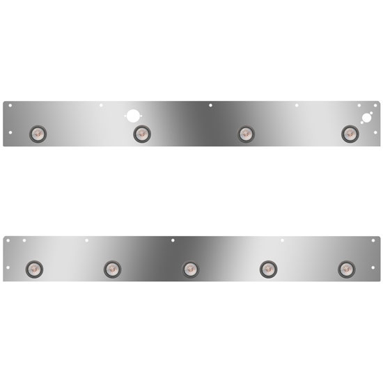 Stainless Steel Cab Panels W/ 9 Total 2 Inch Amber/Clear LEDs, Block Heater Plug, Step Light Holes For Kenworth T800, W900