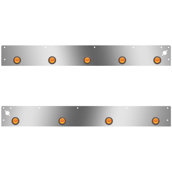Stainless Cab Panels W/ 9 Total 2 Inch Amber/Amber LEDs, Dual Step Light Holes For Kenworth T800, W900 Aerocab