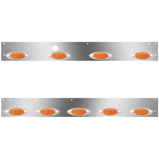 Stainless Steel Day Cab Panels W/ 9 Total P1 Amber/Amber LEDs, Block Heater Plug Hole For Kenworth T800, W900