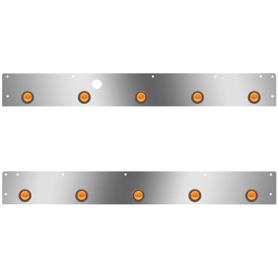 Stainless Day Cab Panels W/ 10 Round 2 Inch Amber/Amber LEDs, Block Heater Plug Hole For Kenworth T800, W900