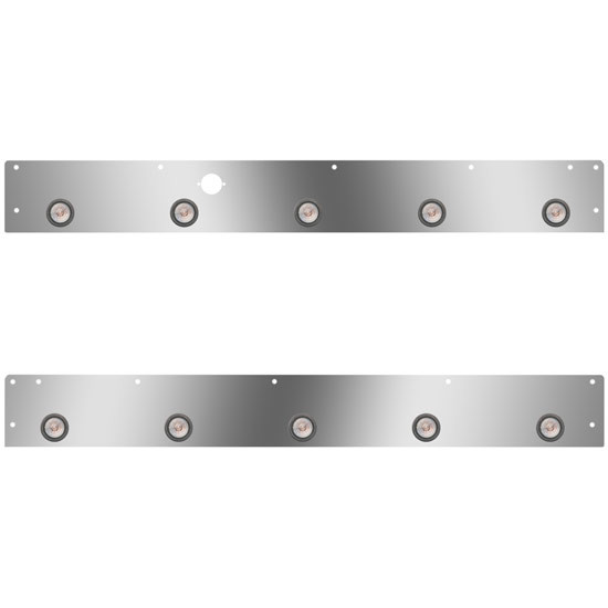 Stainless Day Cab Panels W/ 10 Round 2 Inch Amber/Clear LEDs, Block Heater Plug Hole For Kenworth T800, W900