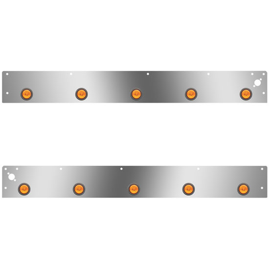 Stainless Steel Day Cab Panels W/ 10 - 2 Inch Amber/Amber LEDs, Dual Step Lights For Kenworth T800, W900