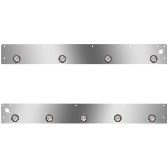 Stainless Steel Day Cab Panels W/ 9 Total 2 Inch Amber/Clear LEDs, Dual Step Lights For Kenworth T800 SF