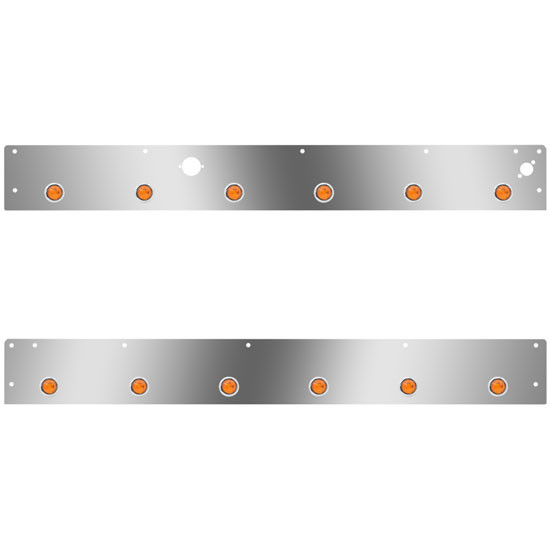 SS Cab Panels W/ 12 Round 3/4 Inch Amber/Amber LEDs, Block Heater Plug, Step Light Hole, 6 Inch Spacing For Kenworth T800, W900